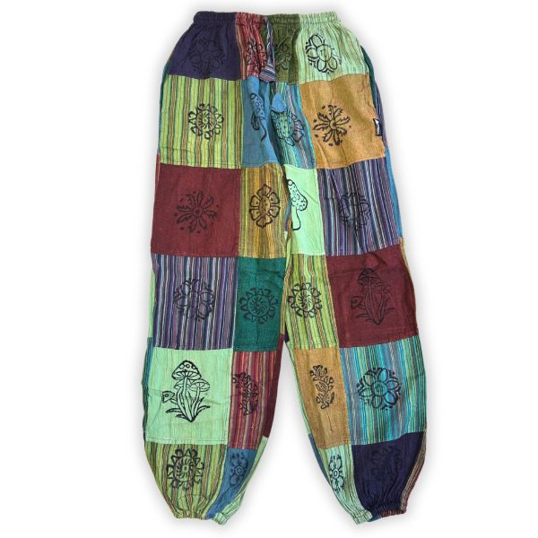Nomad Sari - Mushroom Pants - Block Print Designs -Green Tones S/M - Image 5
