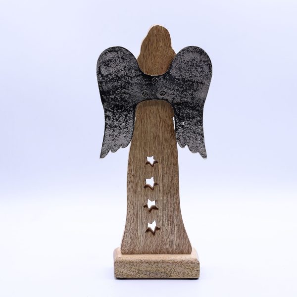 Large Mango Wood Star Angel Metal Wings & Enamel Detail - Image 4