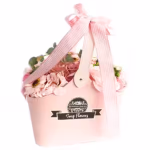 Basket Soap Flower Bouquet – Pink | www.artisan-gifts.co.uk 1