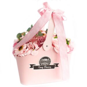 Basket Soap Flower Bouquet – Pink | www.artisan-gifts.co.uk 1