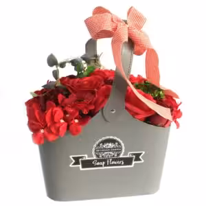 Basket Soap Flower Bouquet – Red | www.artisan-gifts.co.uk 1