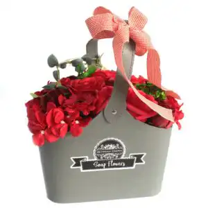 Basket Soap Flower Bouquet – Red | www.artisan-gifts.co.uk 1