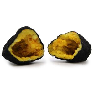 Coloured Calsite Geodes – Black Rock – Yellow | www.artisan-gifts.co.uk 1