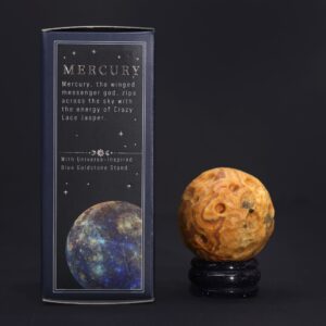 Crazy Lace Jasper Planet on a Sola Goldstone Stand (MERCURY) | www.artisan-gifts.co.uk 1