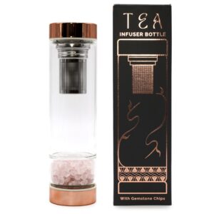 Crystal Glass Tea Infuser Bottle – Rose Gold – Rose Quartz | www.artisan-gifts.co.uk 1