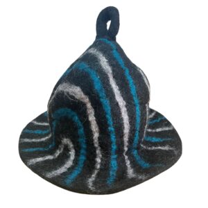 Felted Sauna Bowl Hat – Black Blue Streaks | www.artisan-gifts.co.uk