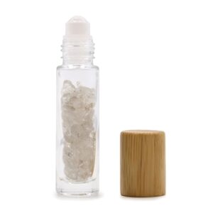 Gemstone Essential Oil Roller Bottle – Rock Quartz  – Wooden Cap | www.artisan-gifts.co.uk 1