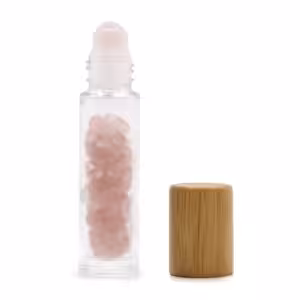 Gemstone Essential Oil Roller Bottle – Rose Quartz  – Wooden Cap | www.artisan-gifts.co.uk 1