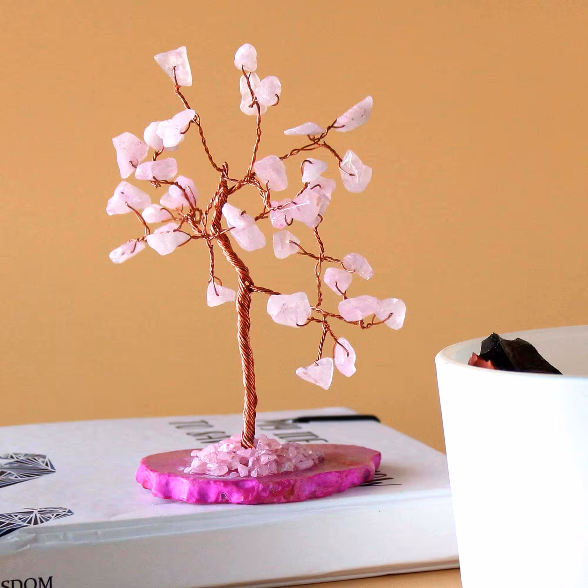 Gemstone Tree – Rose Quartz on Pink Agate Base (35 stones) | www.artisan-gifts.co.uk 2 Gemstone Tree – Rose Quartz on Pink Agate Base (35 stones) | www.artisan-gifts.co.uk 1