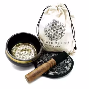 Hand Beaten & Engraved Singing Bowl Gift Set – 14cm – Flower of Life | www.artisan-gifts.co.uk 1