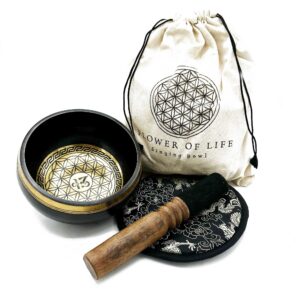 Hand Beaten & Engraved Singing Bowl Gift Set – 14cm – Flower of Life | www.artisan-gifts.co.uk 1