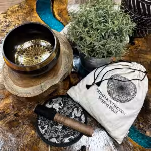 Hand Beaten & Engraved Singing Bowl Gift Set – 14cm – Round Medallions | www.artisan-gifts.co.uk 1