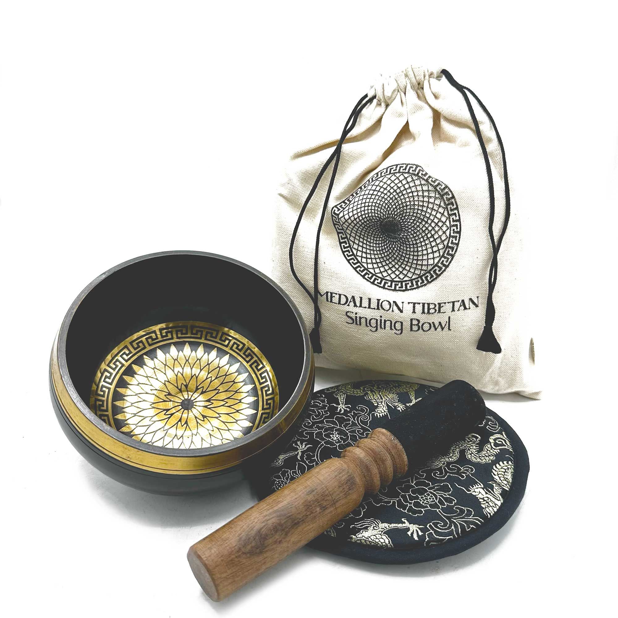 Hand Beaten & Engraved Singing Bowl Gift Set – 14cm – Round Medallions | www.artisan-gifts.co.uk 3 Hand Beaten & Engraved Singing Bowl Gift Set – 14cm – Round Medallions | www.artisan-gifts.co.uk 2