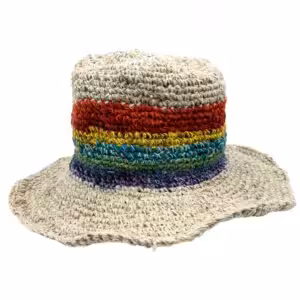 Hand-Knited Hemp & Cotton Boho Festival Hat – Rainbow | www.artisan-gifts.co.uk 1