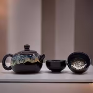 Herbal Black Glaze Teapot Set – Pot & Two Cups | www.artisan-gifts.co.uk 1