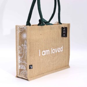 Hop Hare Jute Big Bag – I am Loved | www.artisan-gifts.co.uk 1