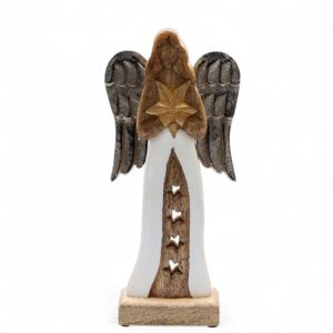 Large Mango Wood Star Angel Metal Wings & Enamel Detail | www.artisan-gifts.co.uk 1