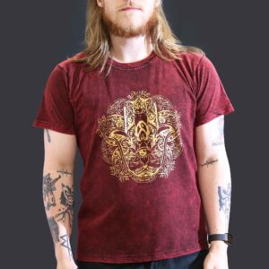Large Stone Washed T-Shirt – Hamsa – Maroon | www.artisan-gifts.co.uk