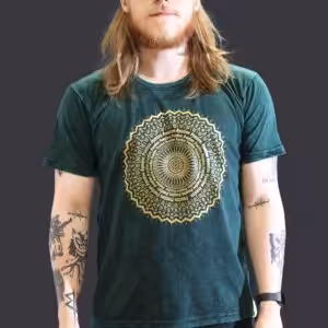 Large Stone Washed T-Shirt – Mandala – Green | www.artisan-gifts.co.uk 1