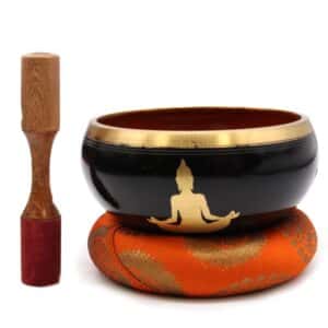 Lrg Buddha Singing Bowl Set- Black/Orange 14cm | www.artisan-gifts.co.uk 1