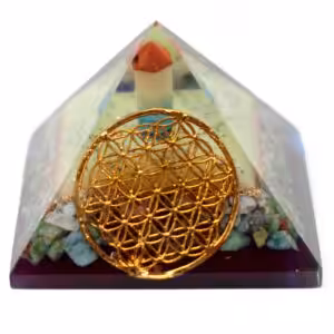 Lrg Organite Pyramid 80mm – Flower of life symbol | www.artisan-gifts.co.uk 1