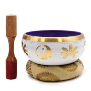 Lrg Yin & Yang Singing Bowl Set- White/Purple 14cm | www.artisan-gifts.co.uk 1