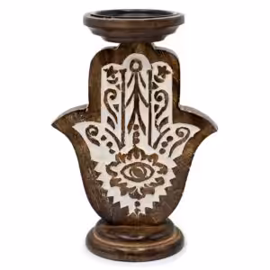 Mango Wood Candle Stand – Hamsa – Large | www.artisan-gifts.co.uk 1