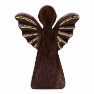 Medium Mango Wood Angel – Gold Decor | www.artisan-gifts.co.uk 1