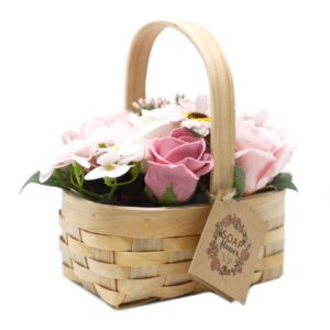 Medium Pink Bouquet in Wicker Basket | www.artisan-gifts.co.uk 1