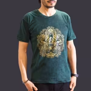 Medium Stone Washed T-Shirt – Hamsa – Green | www.artisan-gifts.co.uk 1
