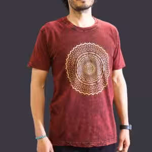 Medium Stone Washed T-Shirt – Mandala – Maroon | www.artisan-gifts.co.uk 1