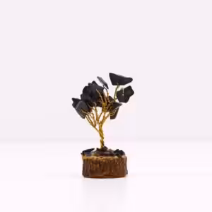 Mini Gemstone Tree On Wood Base – Black Agate (15 stones) | www.artisan-gifts.co.uk 1
