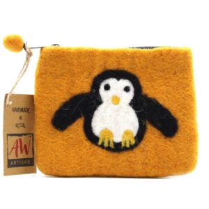 Natural Felt Zipper Pouch (asst) – Cute Penguin | www.artisan-gifts.co.uk 1