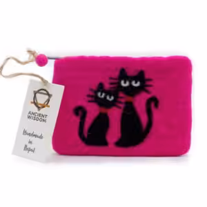 Natural Felt Zipper Pouch (asst) – Two Cats | www.artisan-gifts.co.uk 1