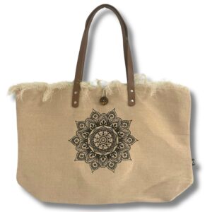 Natural Tote Bag Leather Handle – Flower of Life | www.artisan-gifts.co.uk 1