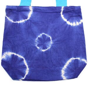 Natural Tye-Dye Cotton Bag (8oz) – 38x42x12cm – Blue Rings – Blue Handle | www.artisan-gifts.co.uk 1