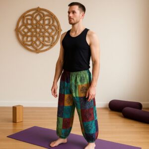 Nomad Sari – Mushroom Pants – Block Print Designs – Green Tones L/XL | www.artisan-gifts.co.uk 1
