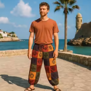 Nomad Sari – Mushroom Pants – Block Print Designs – Orange Tones L/XL | www.artisan-gifts.co.uk 1