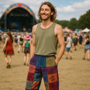 Nomad Sari – Mushroom Pants – Block Print Designs – Purple Tones L/XL | www.artisan-gifts.co.uk 1