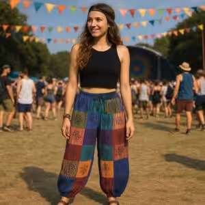 Nomad Sari – Mushroom Pants – Block Print Designs – Purple Tones S/M | www.artisan-gifts.co.uk 1