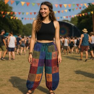 Nomad Sari – Mushroom Pants – Block Print Designs – Purple Tones S/M | www.artisan-gifts.co.uk 1