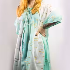 Nomad Sari On the Med Collection – Kaftan – White & Turquoise & Gold Fish Design | www.artisan-gifts.co.uk 1
