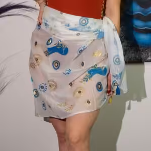 Nomad Sari On the Med Collection – Pareo – White , Blue & Gold Evil Eye Design | www.artisan-gifts.co.uk 1