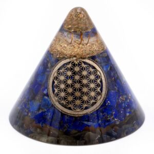 Orgonite Cone – Lapis Flower of Life – Suspended Quartz – 90 mm | www.artisan-gifts.co.uk 1