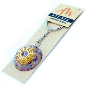 Orgonite Power Keyring – Amethyst Mandala Hearts | www.artisan-gifts.co.uk 1