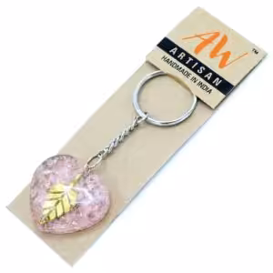 Orgonite Power Keyring – Rose Quartz Heearts Golden Leaf | www.artisan-gifts.co.uk 1