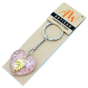 Orgonite Power Keyring – Rose Quartz Heearts Golden Leaf | www.artisan-gifts.co.uk 1