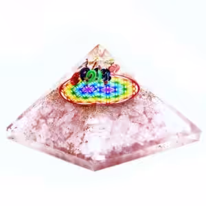 Orgonite Pyramid –  Rose Quartz Rainbow Flower of Life – 70 mm | www.artisan-gifts.co.uk 1