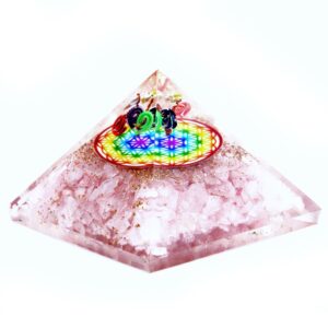 Orgonite Pyramid –  Rose Quartz Rainbow Flower of Life – 70 mm | www.artisan-gifts.co.uk 1