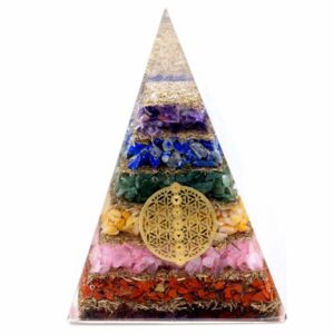 Orgonite Pyramid – Seven Chakra Flower of Life – 70 mm | www.artisan-gifts.co.uk 1